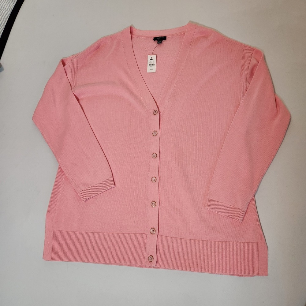 NWT Talbots Women's Medium Petite Pink V neck Cardigan Cotton Rayon Knit